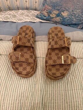 Forever Tan Logo-Print Double-Buckle platform Sandals